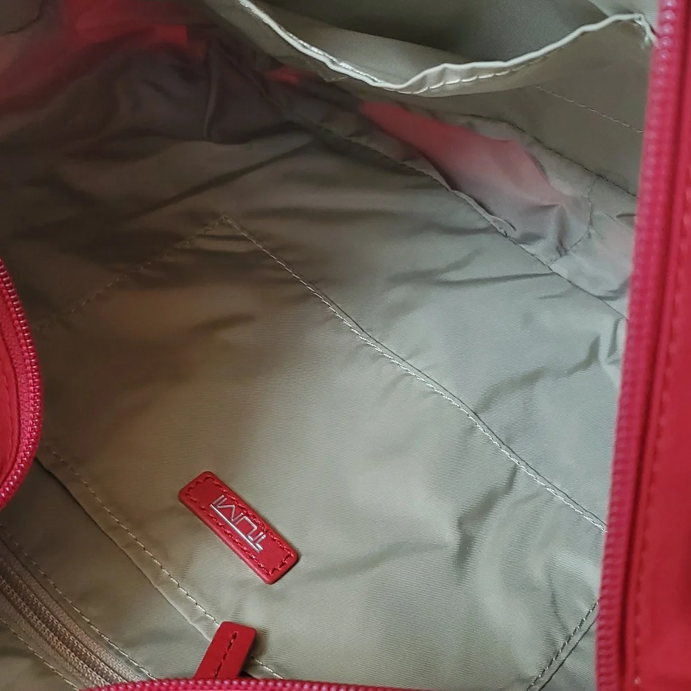 Tumi Pucket E/W Flap Crossbody Messenger Bag in Red with Silver Hardware